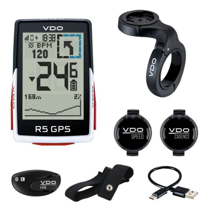 VDO Fietscomputer VDO R5 GPS Top Mount Set HR +