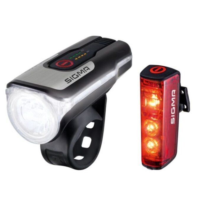 Sigma Verlichtingset Sigma Aura 80 USB koplamp + Blaze Powerled achterlicht