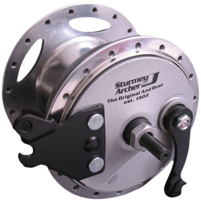 Sturmey Archer Versnellingsnaaf 3 speed Sturmey Archer XL-RD3 90 mm trommelremnaaf - 36 gaats - zilver
