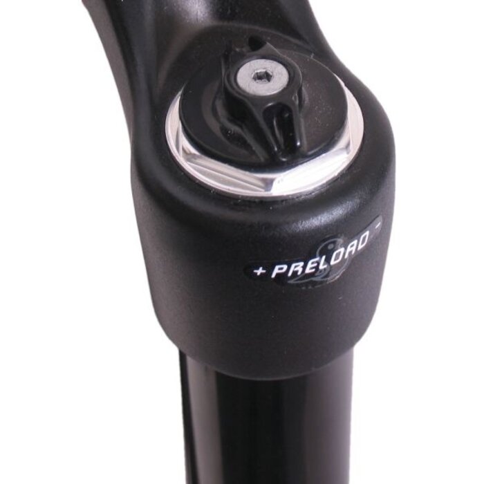 Spinner Verende voorvork 27,5" / 650B Spinner met lock out - 120 mm veerweg met 1 1/8" ahead vorkbuis - PM remnokken - mat zwart