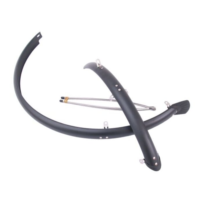 MERKLOOS Spatbordset 28" 45 mm kunststof compleet met stangenset - mat zwart