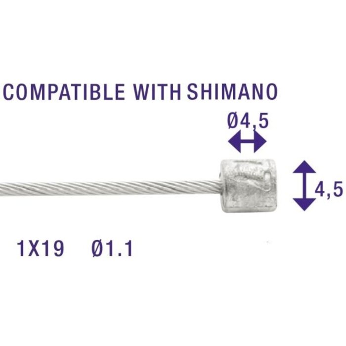 Elvedes Schakel binnenkabels Elvedes 2250mm RVS ø1,1mm Shimano N-nippel ø4,5 × 4,5 (100 stuks)
