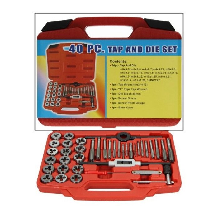 werkplaats gereedschap 40 delig tap en snijset unique