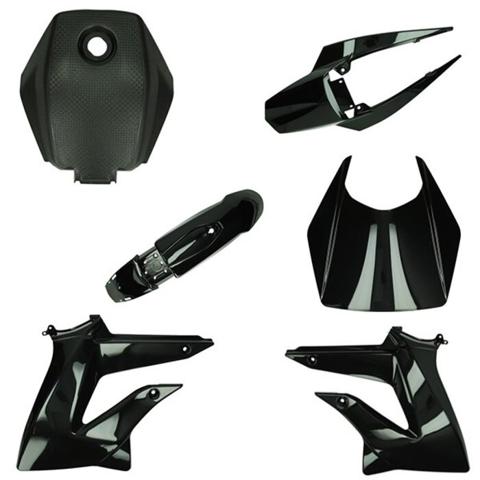 Merkloos Plaatwerkset - Derbi NT - Zwart glans - 6-delig - Gilera RCR - Gilera SMT - Senda