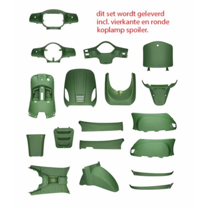 Merkloos Plaatwerkset - Legergroen mat - 18-delig - BTC Roma - China lx/napoli - Gts toscana - Riva - Vespelini - VX50