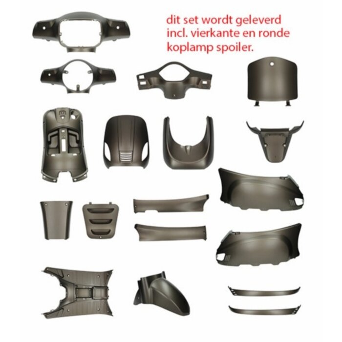 MERKLOOS Plaatwerkset - Titanium (bruin mat) - 18-delig - BTC Roma - China lx/napoli - Gts toscana - Riva - Vespelini - VX50