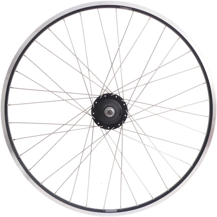 Achterwiel 28" Nexus 8 rollerbrake naaf met met zwarte velg en RVS spaken
