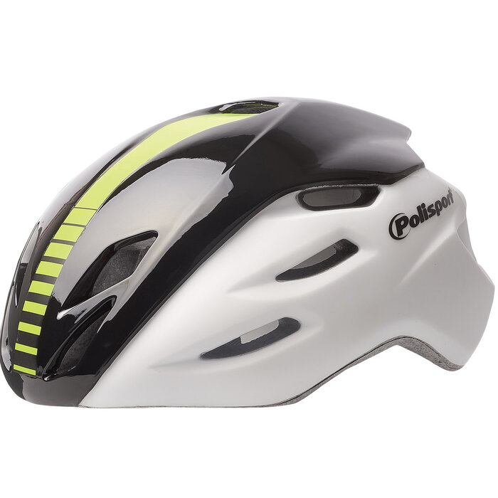 Polisport Fietshelm Polisport Aero-R Large 58-61 cm - mat wit /zwart glanzend / fluor geel