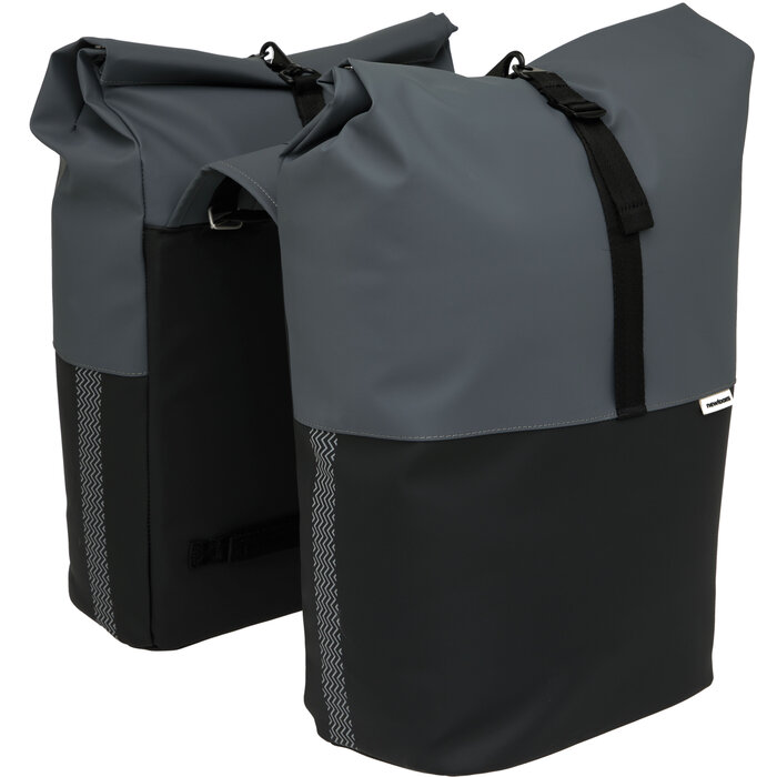 Dubbele fietstas New Looxs Nyborg 34 liter - 30 x 17 x 37cm (x2) - donkergrijs/zwart