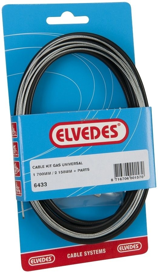 Elvedes Gaskabel elvedes lang teflon 2.25m binnen+buiten 49 draads zwart