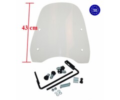 windscherm Regia met bevestigingsset hoog (made in EU) 43 cm helder baotian, BTC Roma, livorno, speedy, v-clic