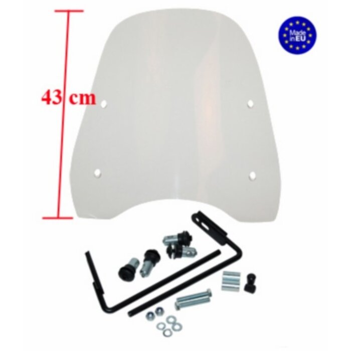 windscherm Regia met bevestigingsset hoog (made in EU) 43 cm helder baotian, BTC Roma, livorno, speedy, v-clic