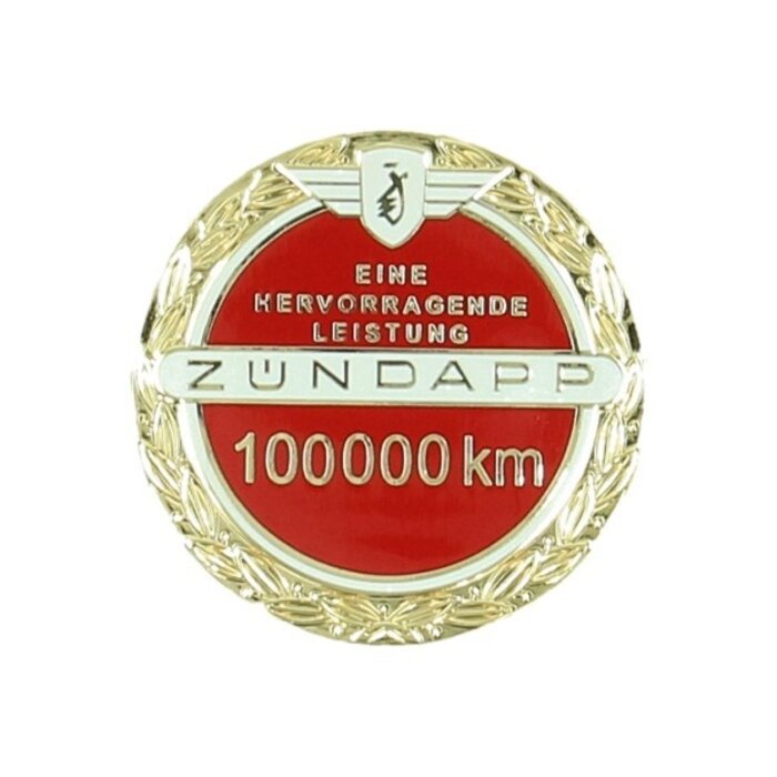embleem benzinetank jubileum 100.000 km incl. speldje rood zundapp