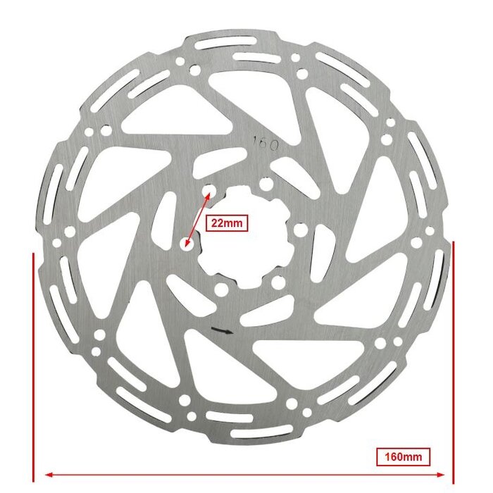 Remschijf 6-gaats l 160mm 2.3mm V8 - V20 voor/achter Fatbike