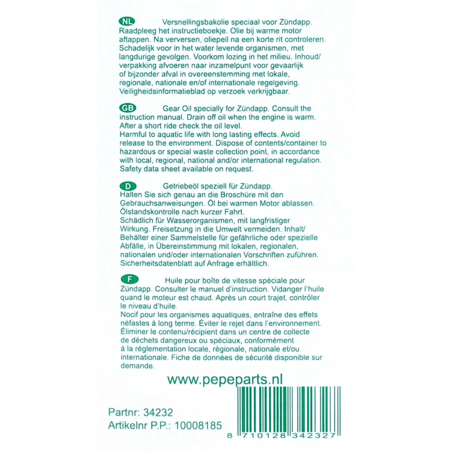 A-KWALITEIT Transmissie-olie - A-kwaliteit - SAE-80 (MoS2) - 500ml - blik - Zundapp