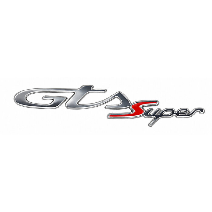 embleem Piaggio origineel achterzijde woord (gts super) chroom/rood gts 125-300 4t 2h003199000a1