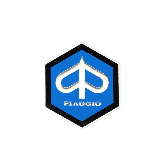 embleem logo metaal zeskant 42mm blauw/zwart piaggio