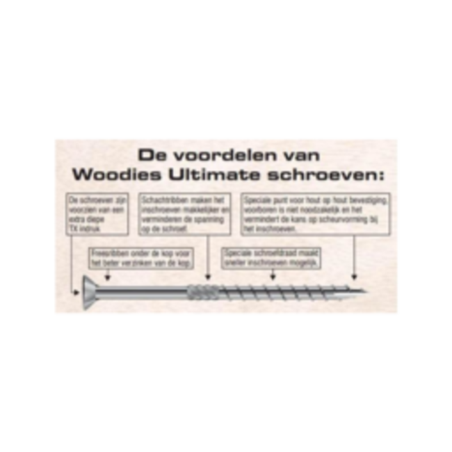 Woodies Ultimate Vlonderschroef RVS410 VK 5x60mm Deeldraad T25 1000st