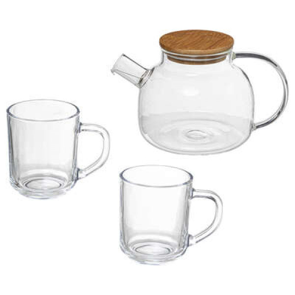 Theepot Bamboe 800 ml en 2 theeglazen