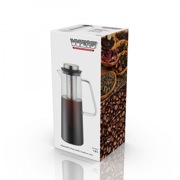 Karl Weis Glazen Karaf 18932 - 1 Liter - Met Diep RVS Theefilter & Fruitfilter - Borosilicaatglas