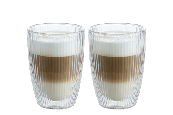 Karl Weis Luxe Dubbelwandige Glazen Geribbeld - 350ml (Set van 2) - Borosilicaatglas