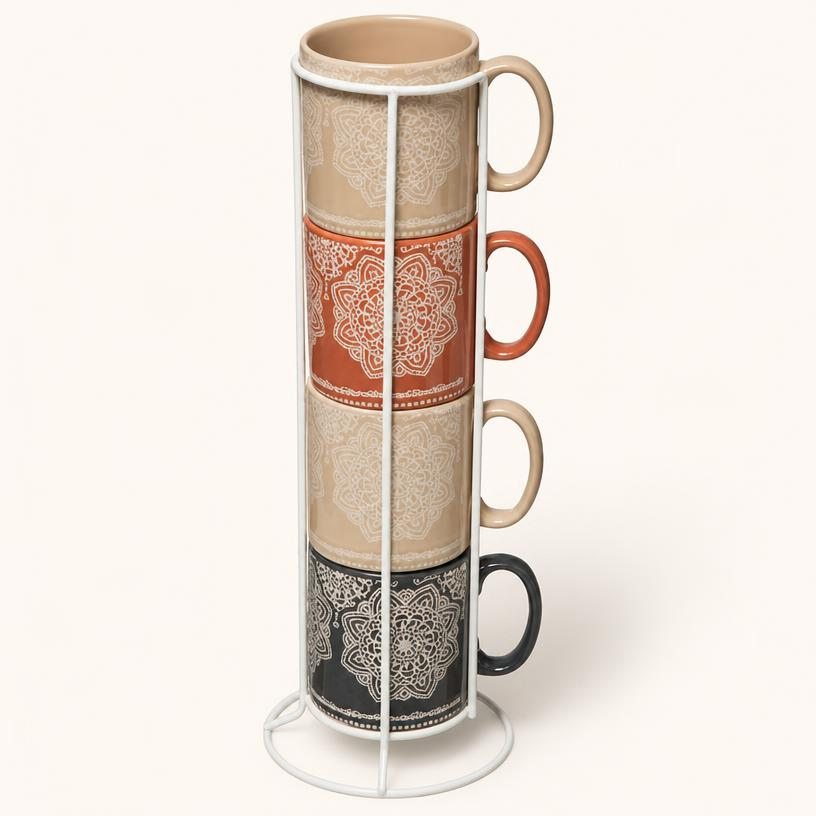 Thee/Koffiebekers Met Oosters Design In Stapelrek - Set van 4