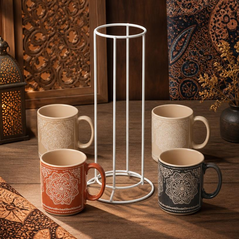 Thee/Koffiebekers Met Oosters Design In Stapelrek - Set van 4