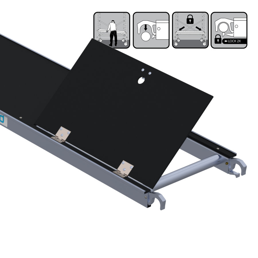 Euroscaffold Rolsteiger Original  135x305 9,2m werkhoogte carbon vloer tegen de gevel