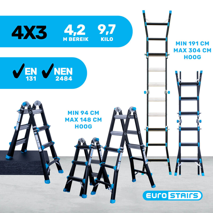 Eurostairs Professionele vouwladder Eurostairs 4x3