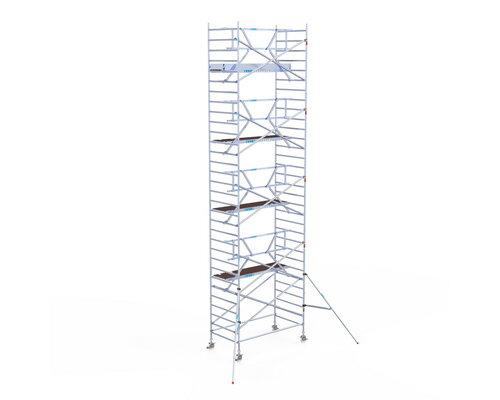 Euroscaffold Rolsteiger Professional 135x250 10,2m werkhoogte carbon vloer tegen de gevel