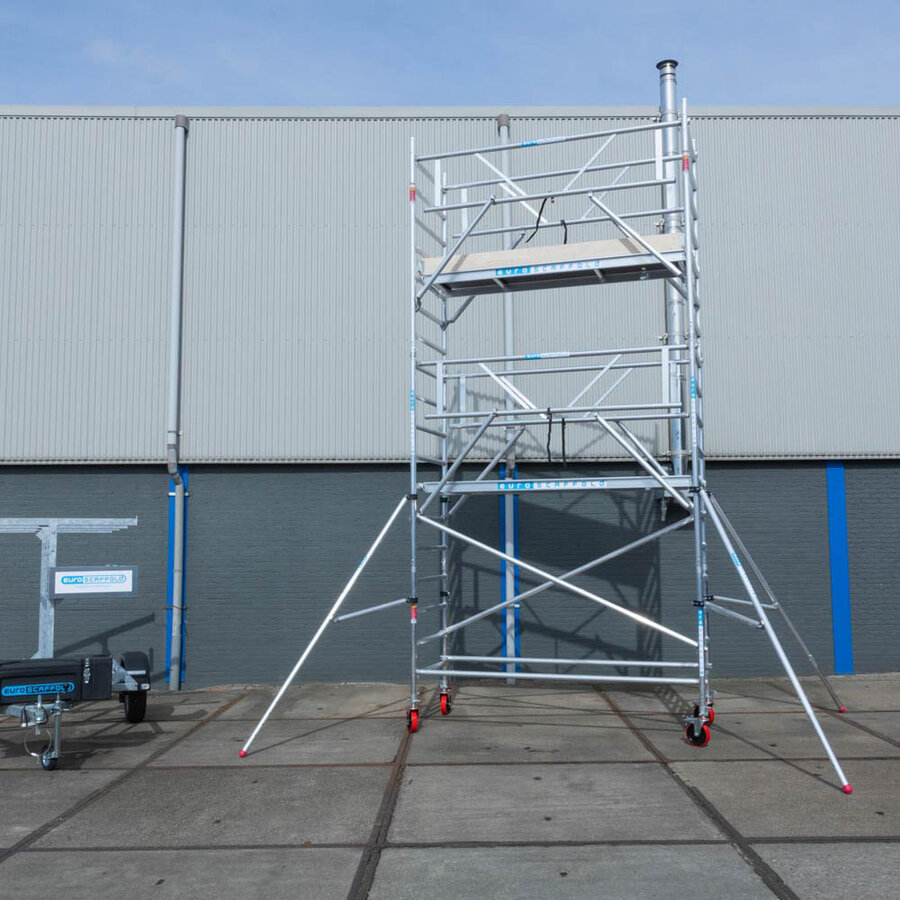 Euroscaffold Rolsteiger Basic 135x250 4,2m werkhoogte carbon vloer tegen de gevel