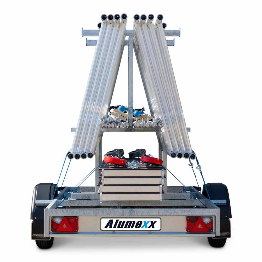Alumexx Basic Steigeraanhanger 250 Open + Alumexx Rolsteiger Budget 135x250 10,2 m werkhoogte