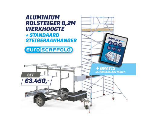 Euroscaffold Steigeraanhanger 250 + Rolsteiger Basic 135x250 8,2m werkhoogte