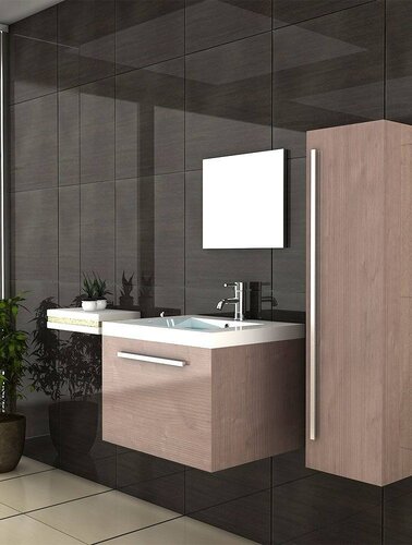 Waschbecken und Unterschrank / Braun Badmöbel / Spiegel / Badezimmer / Waschplatz / Waschtisch / Waschbecken