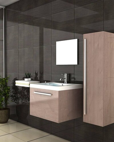 Waschbecken und Unterschrank / Braun Badmöbel / Spiegel / Badezimmer / Waschplatz / Waschtisch / Waschbecken