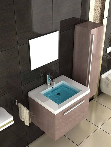 Waschbecken und Unterschrank / Braun Badmöbel / Spiegel / Badezimmer / Waschplatz / Waschtisch / Waschbecken