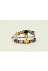 925 rhodium silver ring with natural Ruby, Peridot, Blue Topaz and Multi Color Sapphire
