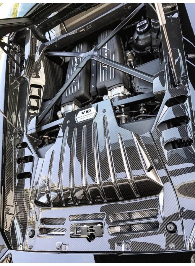 Pannelli in carbonio del vano motore della Lamborghini Huracan