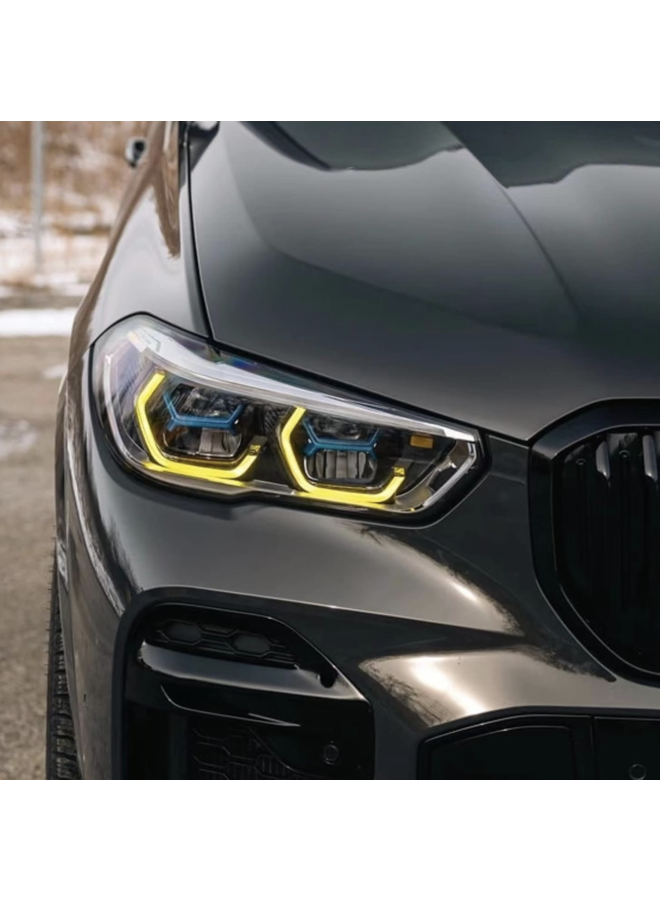 Se trata de un conjunto de módulos de faros delanteros BMW G05 X5 G06 F95 X5M F96 X6M Yellow DRL CSL