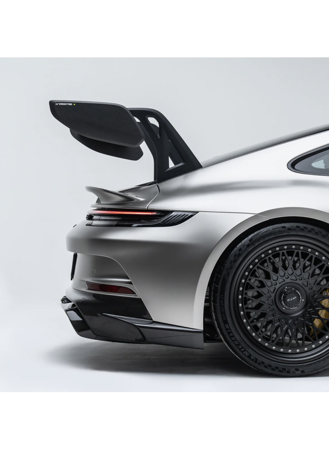 This is a Porsche 992 GT3 Adro AT-P Swan neck carbon spoiler