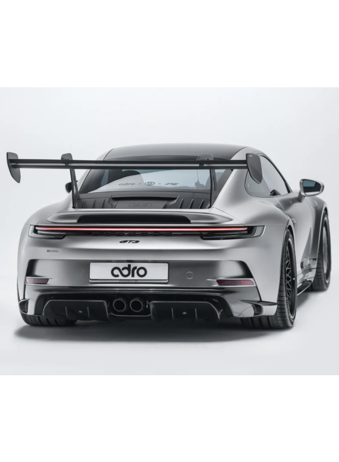 This is a Porsche 992 GT3 Adro AT-P Swan neck carbon spoiler