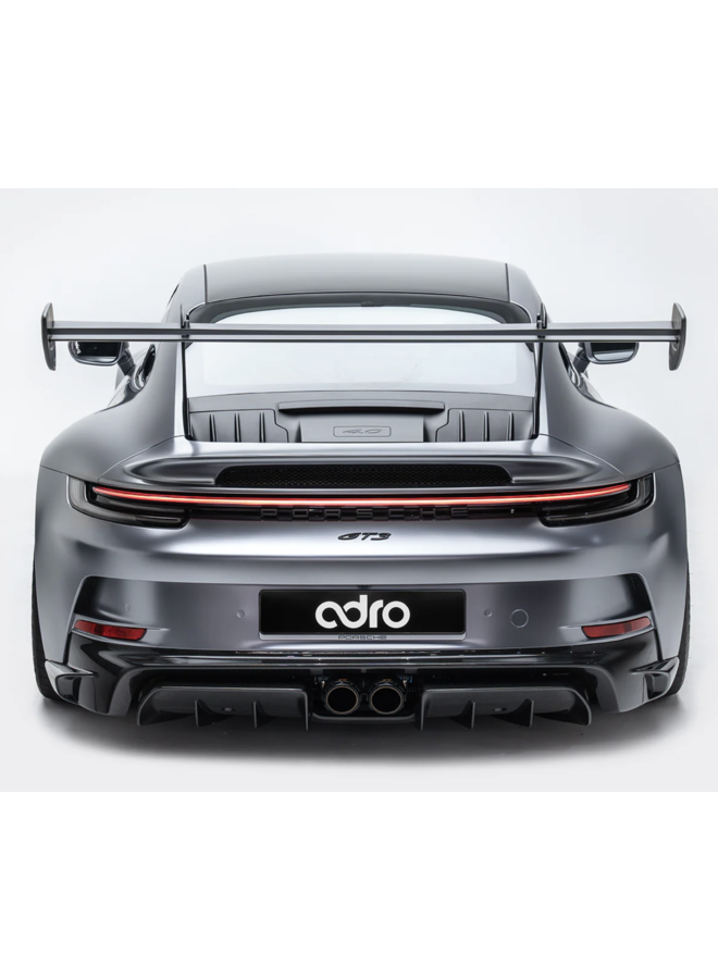 This is a Porsche 992 GT3 Adro AT-P Swan neck carbon spoiler