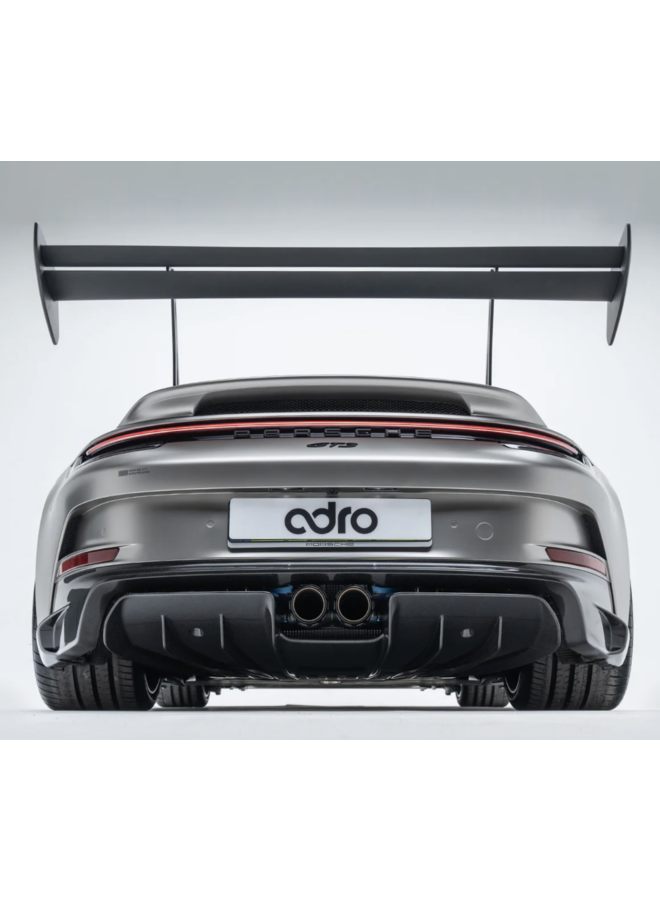 This is a Porsche 992 GT3 Adro AT-P Swan neck carbon spoiler