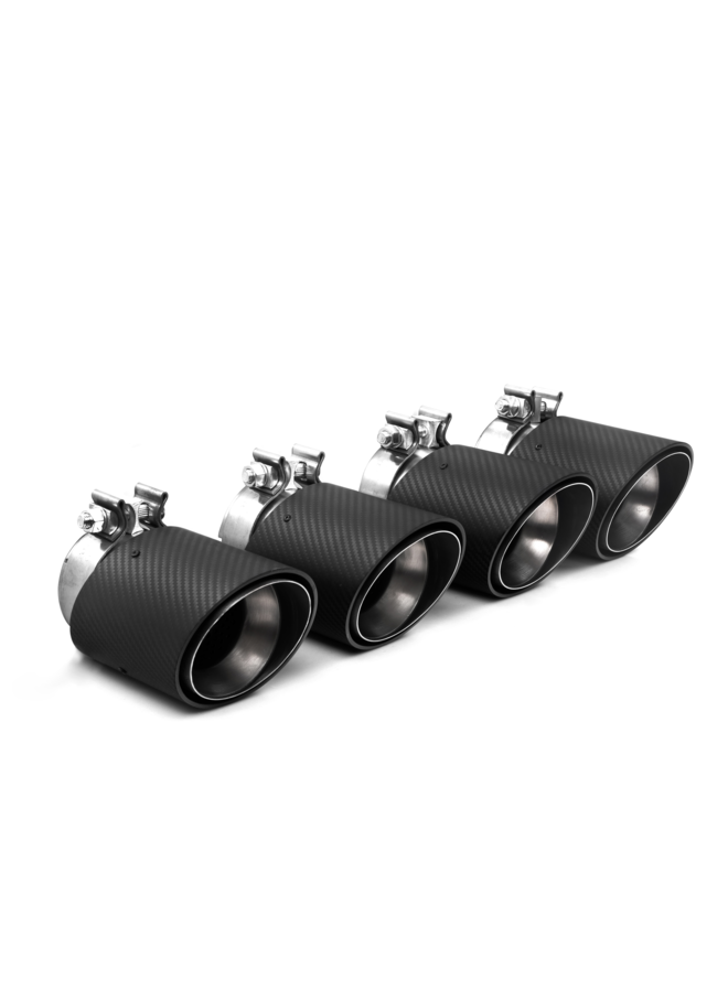 This is a set of BMW G90 G99 M5 carbon exhaust trim pieces tips