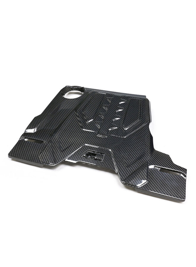 Dit betreft een BMW M5 F90 M8 F91 F92 F93 Carbon motor ruimte kappen set
