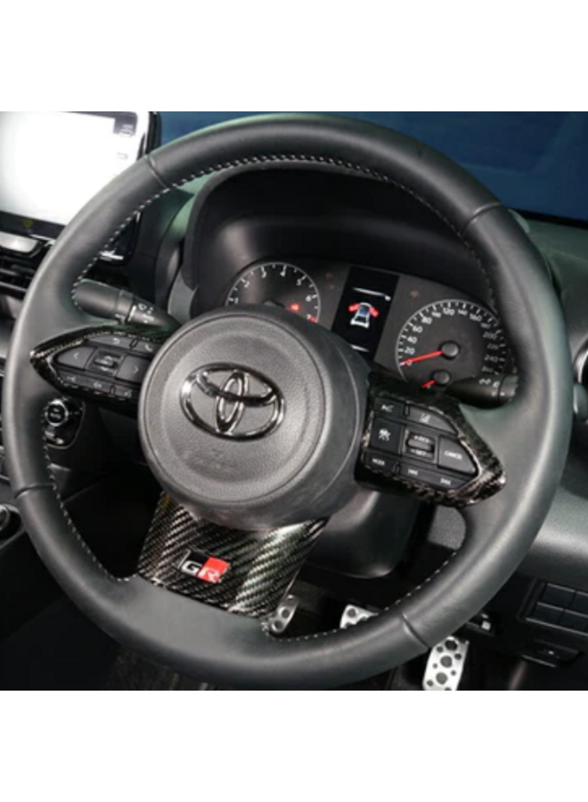 Este é um conjunto de capas de acabamento do volante em fibra de carbono para Toyota Yaris GR.