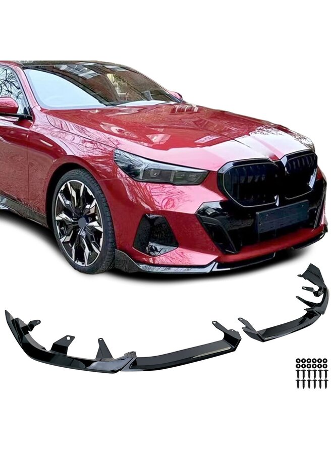 Este texto refere-se a um conjunto de spoiler dianteiro MPE na cor preta brilhante para BMW Série 5 G60 G61.