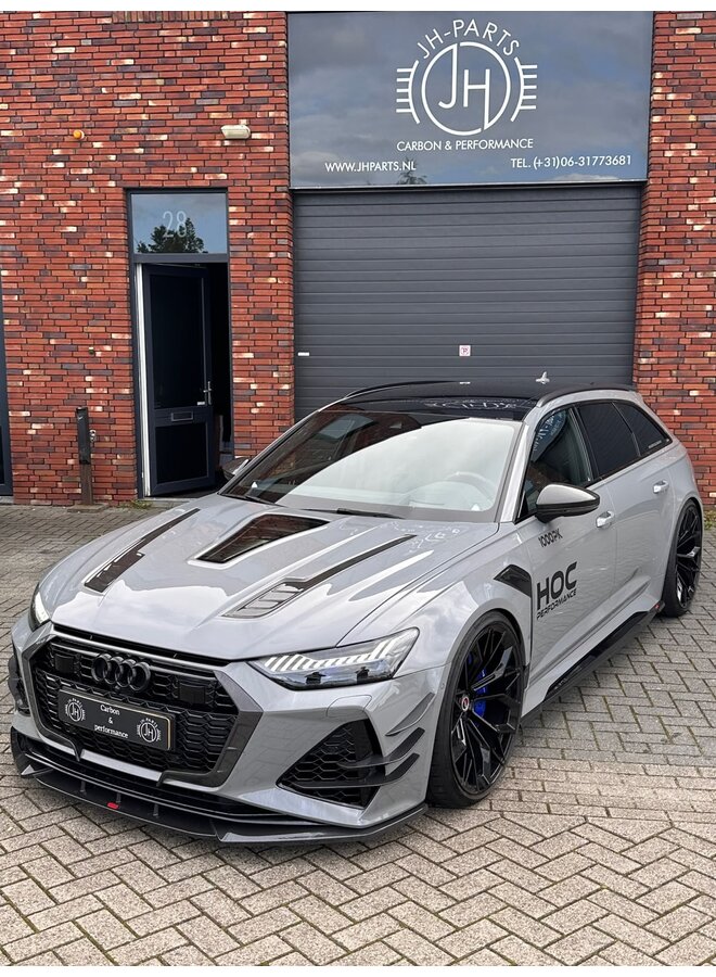Es handelt sich um eine Frontstoßstangen-Kühlergrill-Canard-Zierleiste aus Carbon für Audi RS6, RS7 und C8.