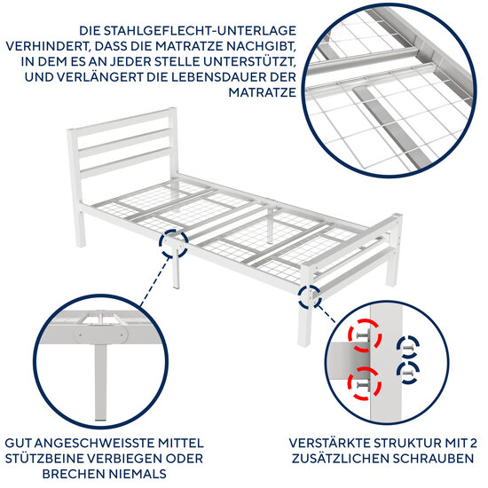 AirSleeperz®  metalen bedframe Job White 90x200 cm - 1 persoons