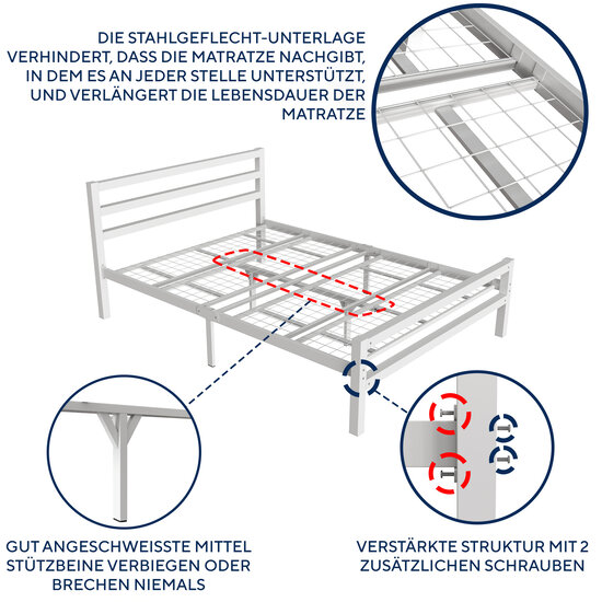 AirSleeperz®  metalen bedframe Job White 140x200 cm - 2 persoons